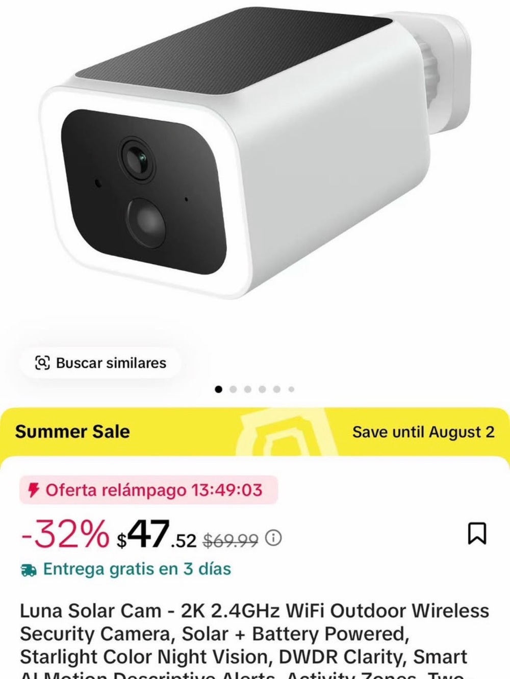 Solar Outdoor Security Camera - White